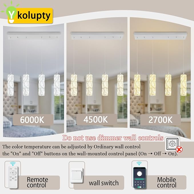 ykolupty Rectangle Crystal Pendant Lights LED Dimmable Pendant Ceiling Lighting Modern Linear Chandelier for Dining Room Hallway Silver