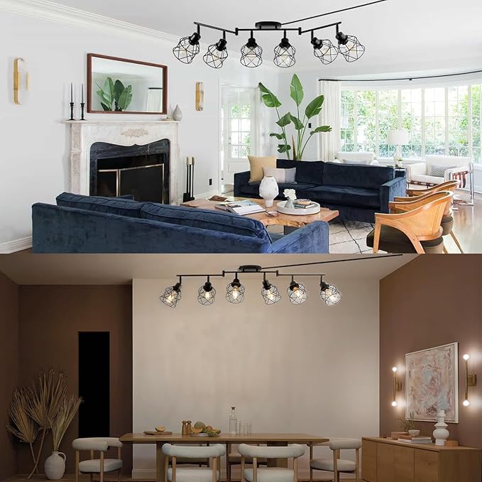Dimmable 6 Light Plug in Ceiling Light,Black Plug in Track Lighting Kit with 16.5' Cord,Flexibly Rotatable Light Head,Modern Industrial Farmhouse Style(Bulbs Not Included)