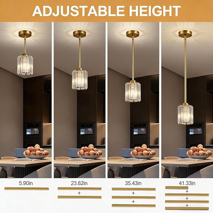 Pendant Lights Kitchen Island 3 Pack, Adjustable High Bronze Modern Crystal Mini Chandelier Ceiling Hanging Pendant Light Fixtures for Kitchen Hallway Dining Room Bedroom