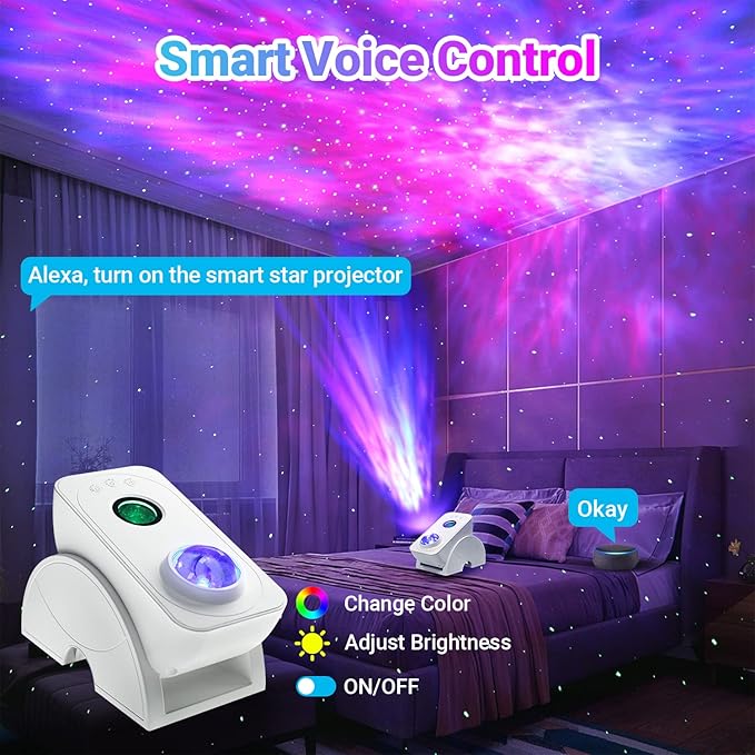 Galaxy Projector,Star Projector Galaxy Light,Smart Northern Lights Projector,Aurora Starlight Projector,Rotatable Nebula Lamp,APP&Voice Remote Control,24H Timer,LED Night Light Projector for Bedroom