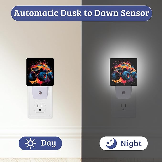 Trucks Night Light Plug Into Wall with Dusk to Dawn Sensor Wall Lamp, LED Nightlights for Bedroom, Bathroom, Kitchen, Hallway, Room Decorative for Boys Girls Women Men Gifts