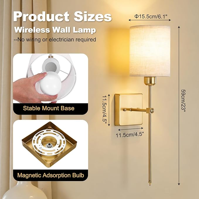 Battery Operated Wall Sconce Set of 2, Wireless Wall Lights with Remote 5300mAh Rechargeable Dimmable Bulb, 12 Colors Wireless Wall Sconces for Bedroom Living Room Hallway Decor