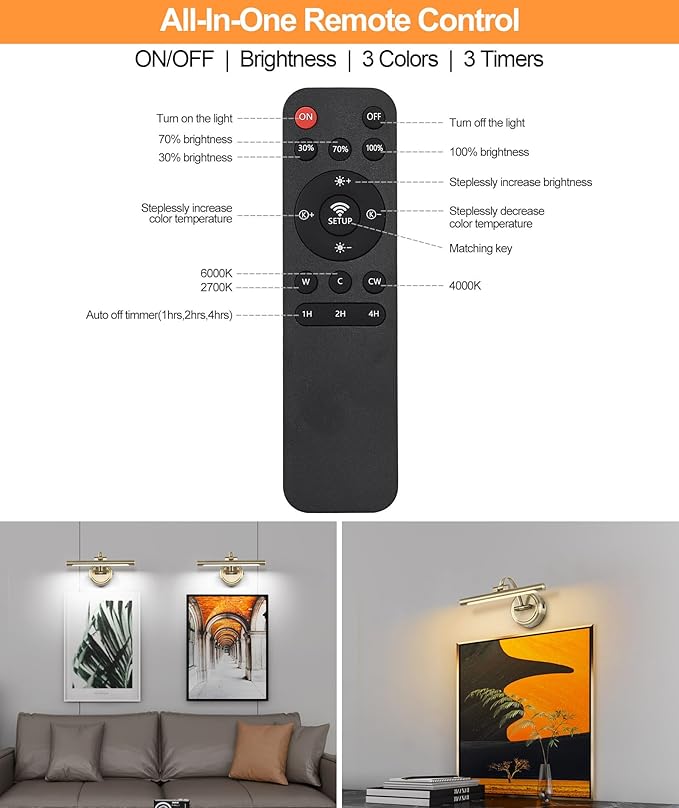 Picture Light for Wall,Battery Operated Art Lights for Painting,3 Color and Brightness, Adjustable Wireless Portrait Lights with Remote for Artwork,Bookcase,Photo Frames(Antique Bronze, 12inch)