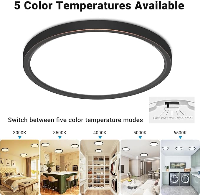 2 Pack LED Flush Mount Ceiling Light,7Inch 15W,3000K/3500K/4000K/5000K/6500K 5 Color Temperatures Ceiling Light Fixture for Kitchen Porch Hallway Bedroom Bathroom Closet,Oil-Rubbed Bronze