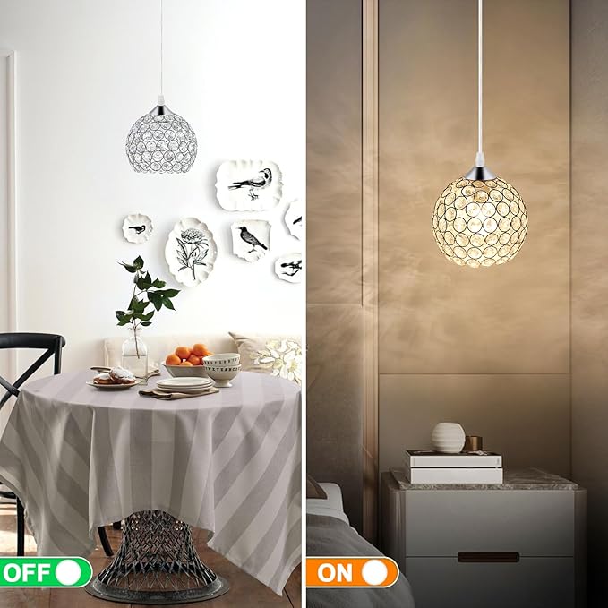 TISLYCO Plug-in Crystal Chandelier Lighting with Long Cord 13.12ft and On/Off Switch, Hanging Pendant Lights with Plug in Cord for Kitchen Island Bedroom Dining Room