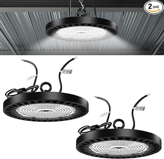 Sunco UFO High Bay LED Lights, 21000 Lumens, 6000K Daylight White, 150W, 120-277V Dimmable Ultra Bright Ceiling Shop Lights - UL, DLC, FCC, RoHS 2 Pack