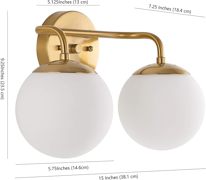 JONATHAN Y 15" Gold Painting Modern Globe Wall Sconce Vanity Light for Bathroom, White Frosted Glass Shade, Midcentury Parisian Bistro Wall Lamp, LED Bulb Included (JYL3535A)