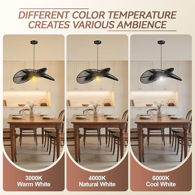 BoostArea Rattan Boho Chandelier Light Fixture,17.4" Hand Woven Wicker Pendant Light, Coastal Hanging Pendant Light for Kitchen Island Bedroom Living Room(Bulb not Included)