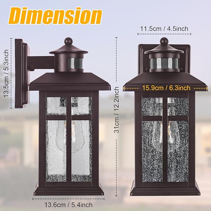 Brilvibera 2 Packs Motion Sensor Outdoor Lights- Outdoor Porch Lights Light Fixtures Motion Sensor Bronze, Porch Lights Outdoor Bronze, Exterior Lights for House, Garage, Door