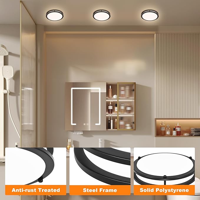 7.5 Inch Round Black Ceiling Light Fixture for Living Room - 7.5” Black LED Flush Mount Ceiling Lamp 2700K/3000K/3500K/4000K/5000K LED Kitchen Bathroom Light 12W