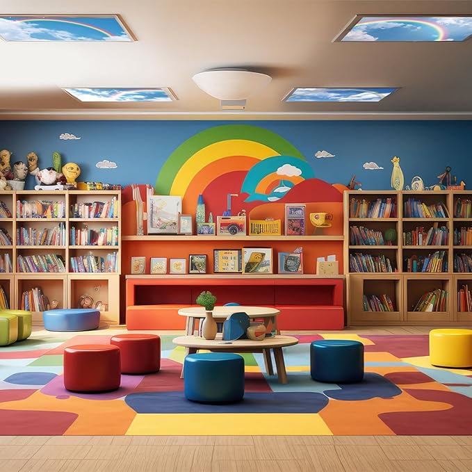 8 Pcs Fluorescent Light Covers with 80 Magnets Decorative for Classroom Ceiling Light 4 x 2 Feet Magnetic Light Covers Filter Easy Install for Office Hospitals & Home Drop Ceiling Supplies (Rainbow)