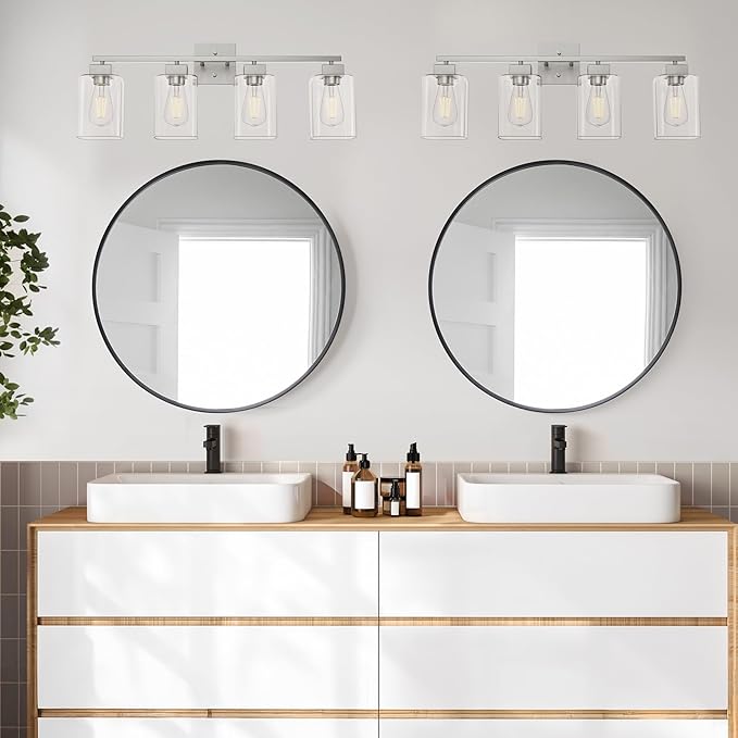 Espird 4 Light Bathroom Vanity Light - Brush Nickel Matte Vanity Lights Square Design & UL Certification & Square 26” Silver Bathroom Lights Fixture Over Mirror, Brush Nickel Light for Bedroom