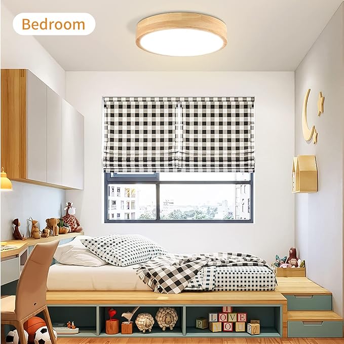 Led Ceiling Light Flush Mount: 12 Inch 24W Wood Bedroom Light Fixture with Round Modern Flat Overhead Minimalist Ceiling Lamps for Kitchen Hallway Laundry Natural White 4500K, Not Dimmable