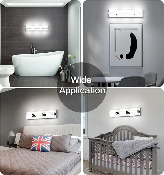 SOLFART 3 Lights Chrome Bathroom Vanity Light Modern LED Bathroom Light Fixtures Over Mirror Vaniy Light 20 inch White Light Dimmable