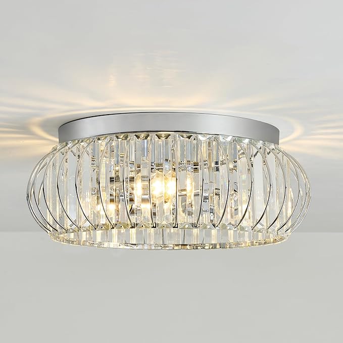 YYJLX 3 Light Flush Mount Ceiling Light Fixtures Modern Crystal Chandelier Chrome Chandelier for Hallway Bedroom Bathroom Foyer Entryway Laundry Room Kitchen.