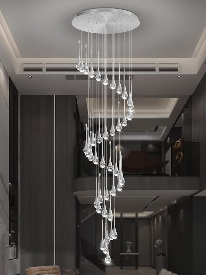 ykolupty 197inches Large Chandeliers for High Ceilings Silver Chandeliers for Entryway High Ceiling Pendant Lights Crystal Drop Light for Living Room Foyer Hallway Staircase