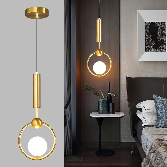 Modern Globe Glass Pendant Light fixtures 1-Light, Simplicity Gold Pendant Lighting, Mid Century Chandelier for Kitchen Island Dining Room Bedroom Entryway Hallway(1-Pack)
