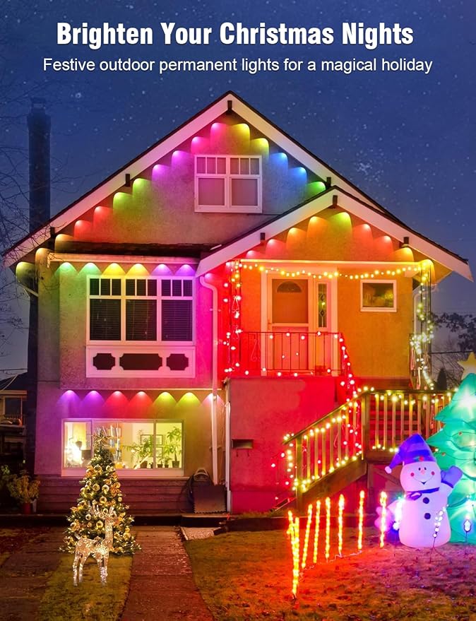 Permanent Outdoor Lights 250FT RGBIC LED Smart LED Lights, App/Remote Control IP68 Waterproof for Holiday Decor, 50 Scene Modes, DIY Lights Color Lighting Timing for Christmas Halloween Party