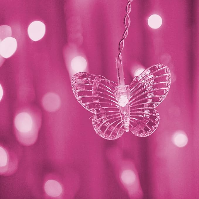 Butterfly Curtain Fairy Lights USB Plug in, 8 Modes 96 LED 11.5FT Firefly Window Twinkle Timer String Lights with Remote for Bedroom Patio Christmas Wedding Party Decoration (Pink)
