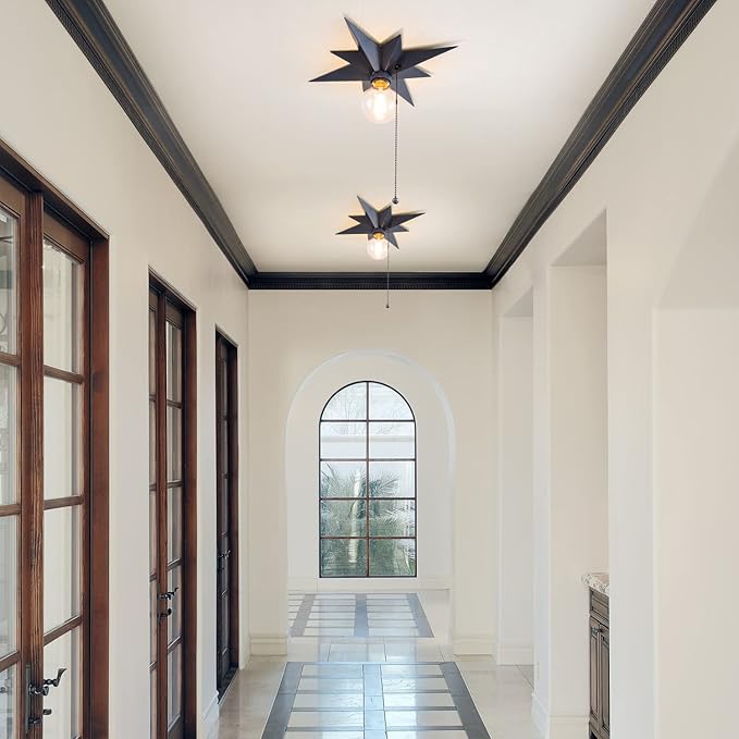VILUXY Flush Mount Ceiling Light, Black Star Light Fixtures Ceiling with Pull Chain On/Off Switch for Hallway, Entryway, Study Room, Bedroom