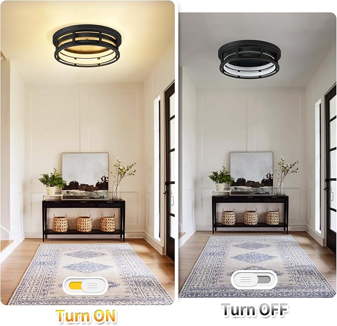 LED 13 inch Flush Mount Ceiling Light Fixture,Black Hallway Light Fixtures Ceiling,Light Fixtures Ceiling Mount for Farmhouse,Kitchen,Hall (2 Pack