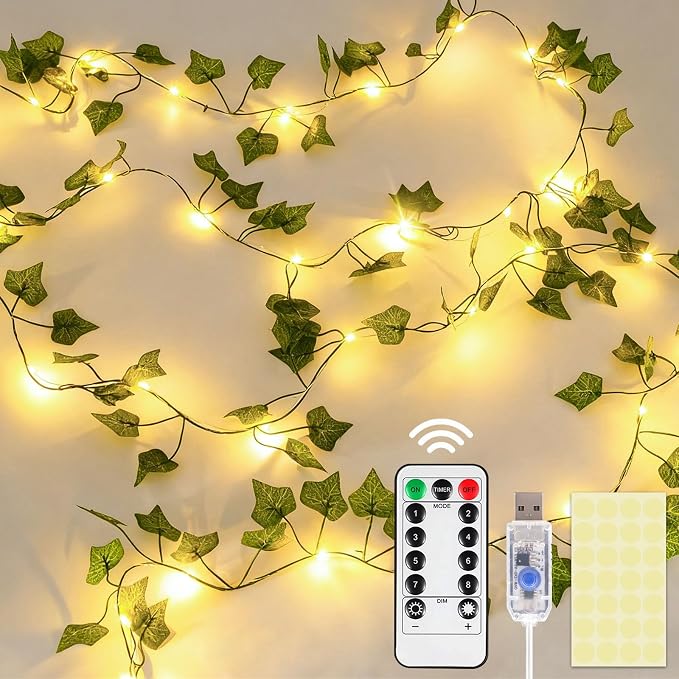 DomeStar 40Ft 120 LED Fairy Lights with Vines, Vines with Light for Bedroom, Curtain String Lights with Remote for Dorm, Wedding, Party, Wall, Indoor, Outdoor Holiday Home Decor