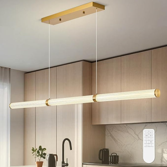 59" LED Linear Pendant Light, Dimmable Kitchen Island Light with Remote Control, Modern Linear Chandelier for Dining Room and Kitchen, Adjustable Height, 3000K–6500K