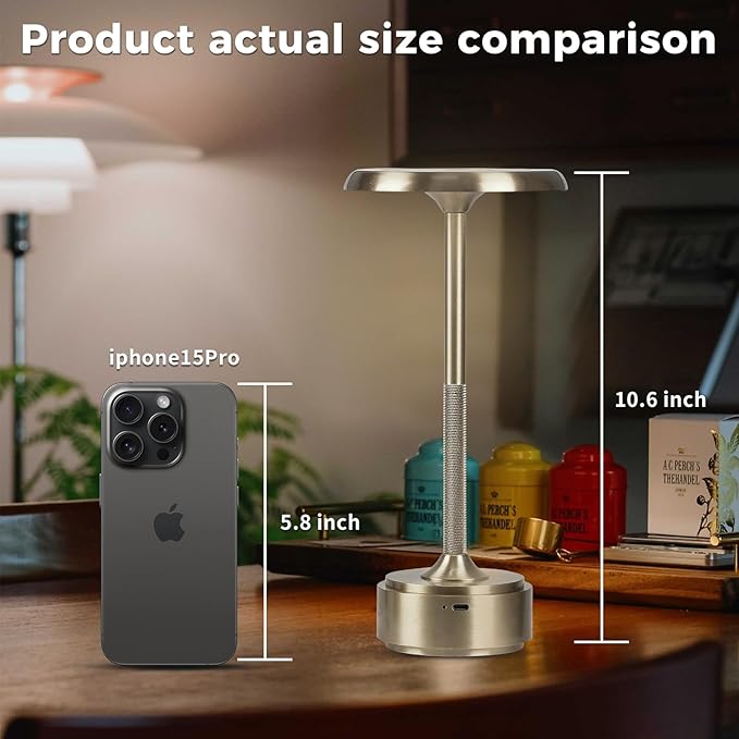 HAPYGI 5200mAh Rechargeable Cordless LED Table Lamps Touch Sensor Light, 3-Levels Portable Dimming Wireless Battery Operated Lamp,Night Light/Restaurant Table/Outdoor/Coffee/Bar (Sliver)