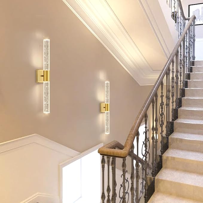 Brushed LED Wall Sconces LED Warm Light Interior Glam Crystal Wall Light Hardwired Gold