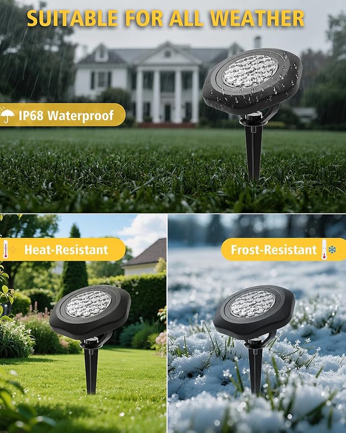 Solar Spot Lights Outdoor Waterproof IP68, 2 Light Modes Pond Lights, 3-in-1 LED Warm Light Solar Landscape Lights, Landscape Path Lights for Underwater Pond Garden Yard Pathway