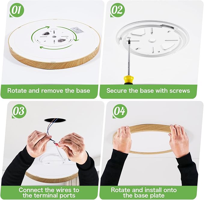 Kimjo 2 Pack 12 Inch 24W Modern Flush Mount Ceiling Light, 3 Color Temperature Wood Grain Flat Ceiling Light Fixture Led Lights for Bedroom Kitchen Bathroom Hallway
