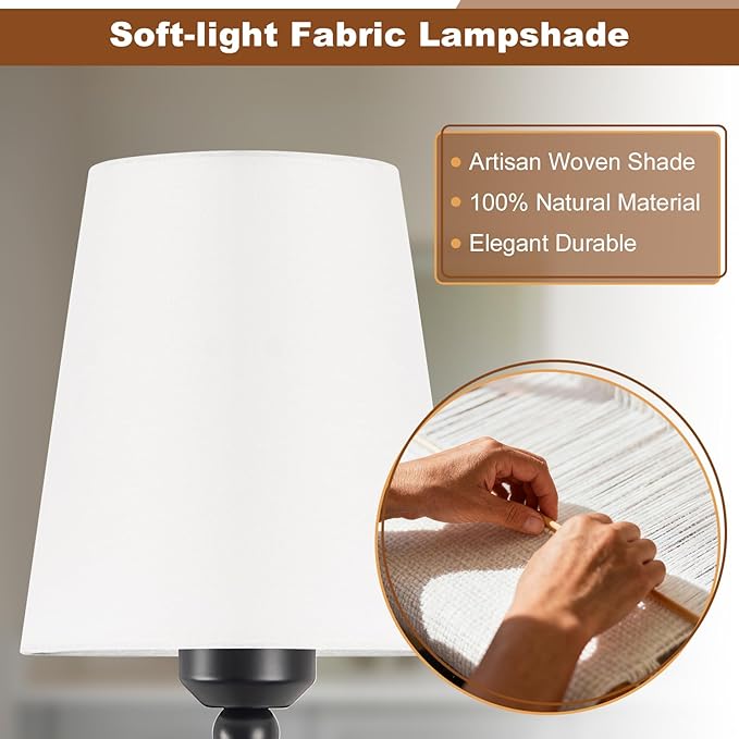 Modern Bathroom Vanity Light, Matte Black Bathroom Light Fixtures, Set of 2 Lighting Fixtures Over Mirror, Modern Wall Sconce with Flared White Fabric Shade, E26 Socket(ETL Listed)