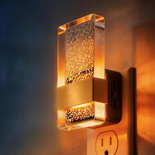 DORESshop LED Night Lights Plug into Wall, 0-100LM Dimmable Nightlight, Bubble Decorative Night Light, Dusk to Dawn Sensor, Wall Sconce-Style Design Nightlights for Bathroom, Hallway, Amber