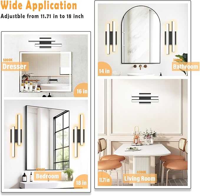 Bathroom Light Fixtures: 18-Inch Modern Bathroom Vanity Light ETL Certificated 5CCT Optional Wall Lights Over Mirror 20W, LED Vanity Light Bar 0-100% Dimmable - Wall Light Fixtures, 1 Pack