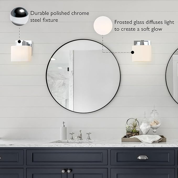 Design House Dove Creek Wall Light Sconce – Dimmable with Frosted Glass for Hallway, Bathroom, Foyer, Bedroom – Polished Chrome – Design House, 589663
