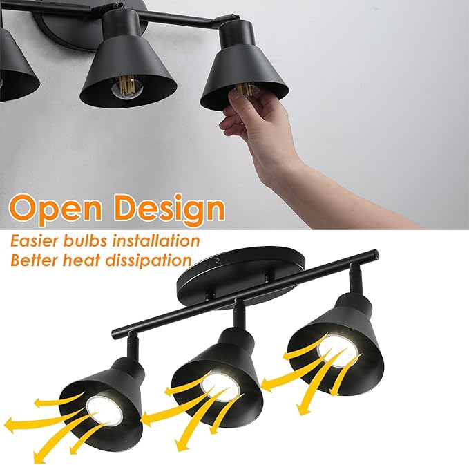 3 Light Plug in Track Lighting Kit,Modern Plug in Ceiling Light Fixture,16.4ft Cord,Timer & Dimming Switch,3 Way Ceiling Spot Lighting,Flexibly Rotatable Light Head (Black)