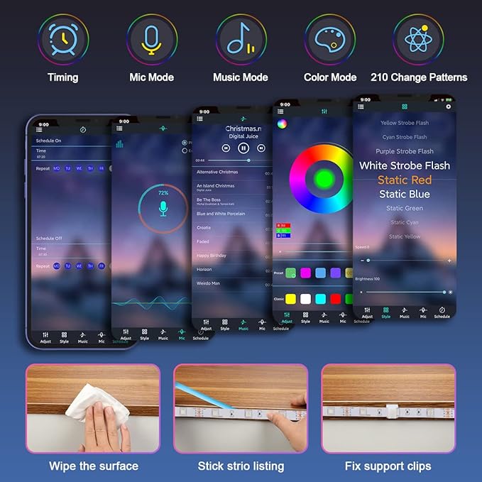8 PCS RGB Under Cabinet Lighting Kit, App and Remote Control Led Strip Lights, Music Sync Color Changing Led Lights with ETL Listed Power Adapter, for Cabinet, Counter, Shelf, Bookcase, 13ft