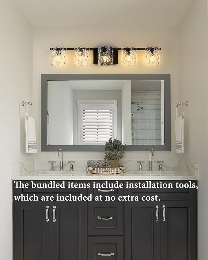 5-Light Bathroom Vanity Light, 31" Matte Black Bathroom Light Fixture Over Mirror with Clear Glass, Modern Bath Wall Sconce Lighting, View Bundled for Installation Tools, OS-MM5002-5BK