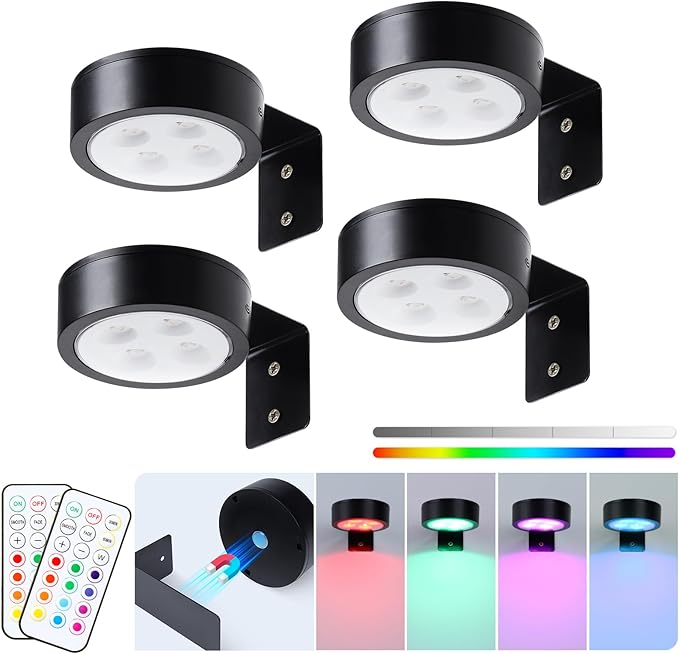 KELUOLY 4-Pack Wireless Battery Operated Painting Light with Remote Control,13 Color RGB Magnetic Led Art Picture Lights for Wall, Dimmable and Timer Poster Light, Wall Decor Black Display Light