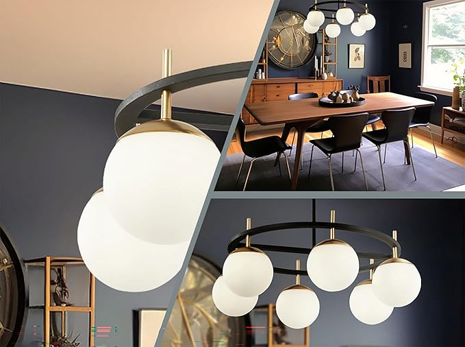GEORGE KOVACS P1356-618 Alluria Pendant, 6-Light, 450 Total Watts, 9.75-in H x 27-in W, Weathered Black with Autumn Gold