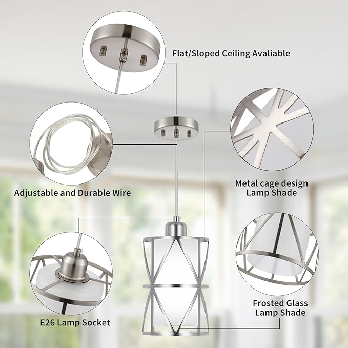 Brushed Gold Pendant Light, 7"×10" Dual-Shade Kitchen Island Lighting with Clear Glass Shade, E26 Adjustable Height 1"-61", UL Listed, for Dining Room Foyer Entryway — Bulbs Not Included