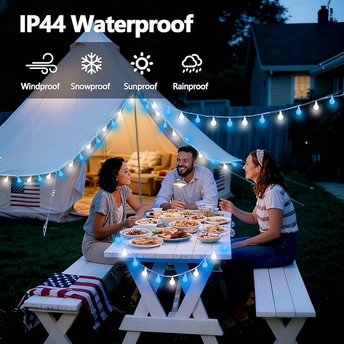 LORRYTE 43FT Connectable String Lights Indoor Outdoor | 100LED Blue and White Globe Fairy Lights Plug in with Timer, 13 Modes Hanging Light for Bedroom Classroom Wedding Party Girl's Room Decorations