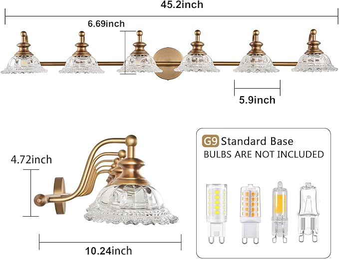 XIEDUN 45" Bathroom Light 6 Light Vanity Light Fixtures (Exclude G9 Bulb) Vanity Lights for Bathroom