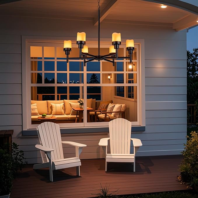 Battery Operated Chandelier, Outdoor Hanging Candle Lights Battery Gazebo Lights, Outdoor Chandelier for Gazebo, Canopy, Pergola, Porch, Tent Decor (6)