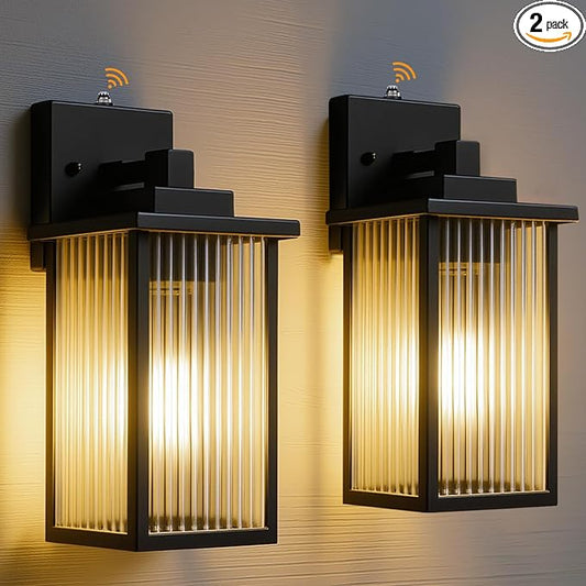 2 Pack of 13 Inch Matte Black Outdoor Wall Lights, Dusk to Dawn Waterproof Exterior Light Fixtures for Porch, Symmetrical Front Door & Garage Entry