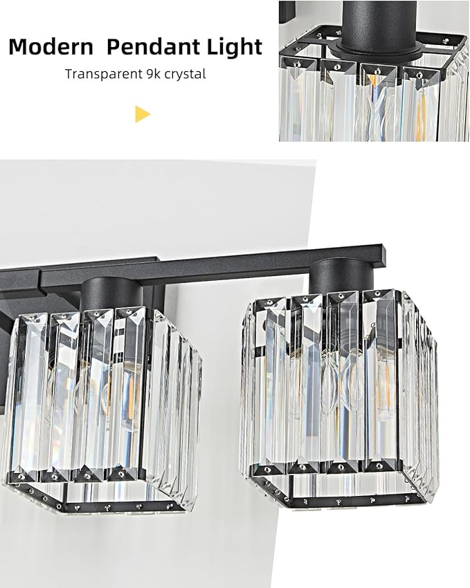 OKELI 4-Light Bathroom Light Fixtures, Modern Black Crystal Wall Light for Bathroom,Lighting Fixtures Over Mirror