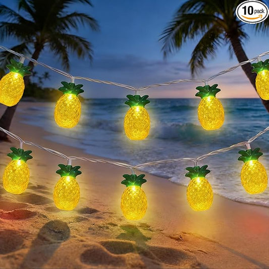 8.5Ft Pineapple String Lights, Hawaiian Beach Themed Party Lights with 10LED Warm White Waterproof Pineapple Fairy Lights, Tropical Decoration for Indoor Outdoor Party Bedroom Wedding Birthday Pool