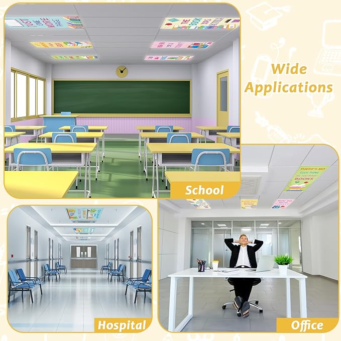8Pcs Fluorescent Light Covers with 80 Magnets Decorative for Classroom Ceiling Lights 4x2Ft Magnetic Light Covers Filter Easy Install for Office Hospital Home Drop Ceiling Supply(Book)