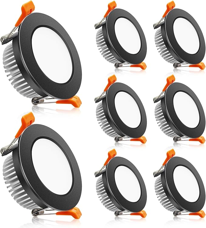2 Inch LED Downlight, Recessed Lighting Dimmable Ceiling Light, 3W, 2700K Ultra Warm White, CRI80 with LED Driver(35W Halogen Equivalent), Black 8 Pack