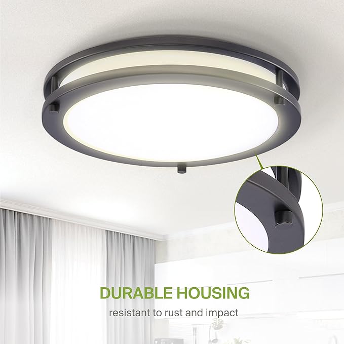ASD LED 18" Round Flush Mount Lighting, Close to Ceiling Light Fixture | 3CCT, Dimmable, Energy Star, ETL Listed | 28W 2230LM 3000-5000K 120V | Low Profile Double Ring Lamp | Dark Bronze, 2 Pack